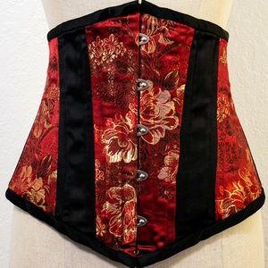 Red and Black Brocade Underbust Steel Boned Corset
